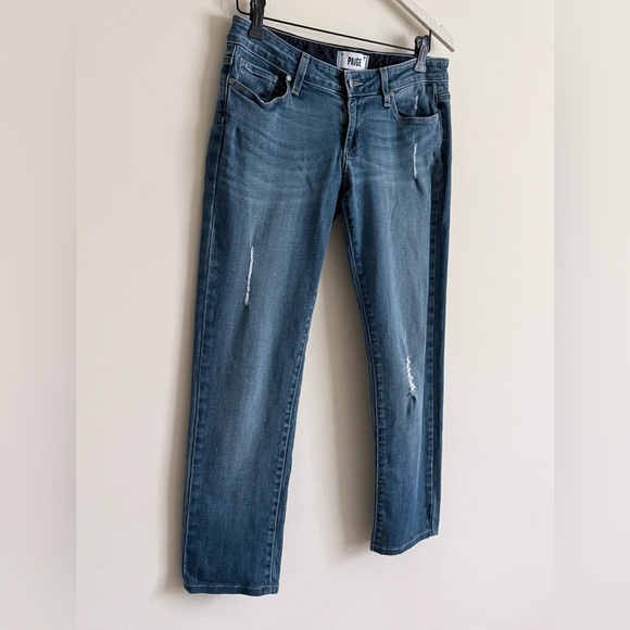 Paige Distressed Cropped Jeans Womens 25 Medium Blue Wash - Picture 3 of 9